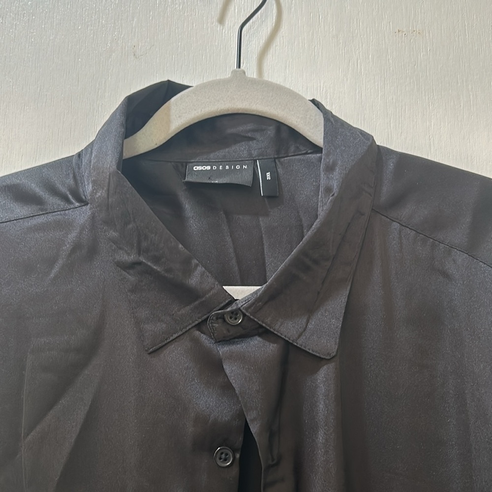 ASOS DESING BUTTON UP DRESS SHIRT BLACK LONG SLEEVE MEN Sz 3XL - Picture 3 of 10